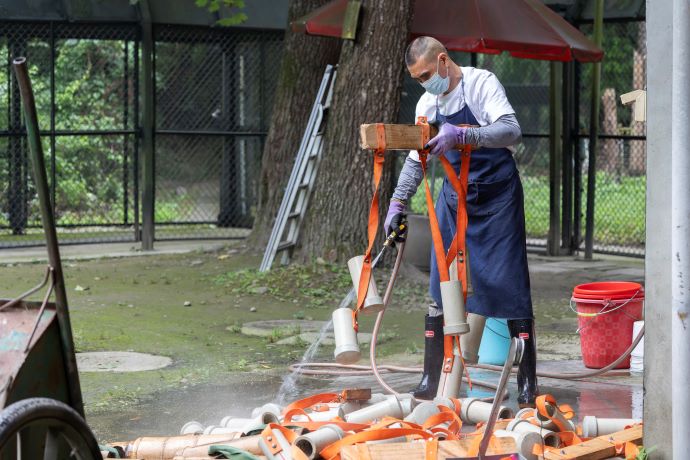 person with enrichment toy